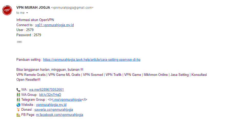 Tutorial membuat OpenVPN gratis via Telegram Bot - Cek pesan masuk atau spam di email