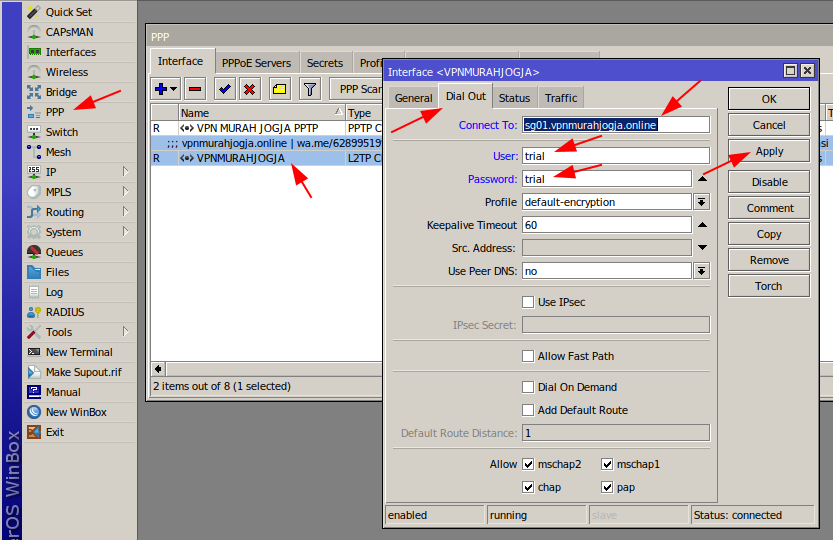 Script setting VPN Trafik full trafik dan FUP bypass Mikrotik - Ganti akun interface VPN TRAFIK