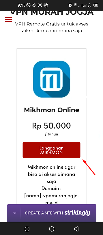 Halaman Mikhmon Online di vpnmurahjogja.my.id — tombol Langganan MIKHMON