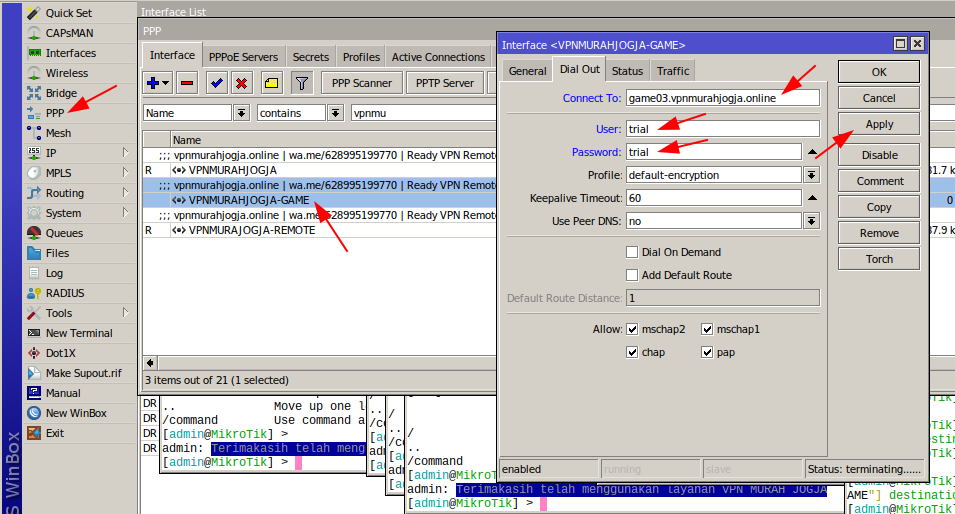 Form edit interface l2tp-client VPN Game di Winbox